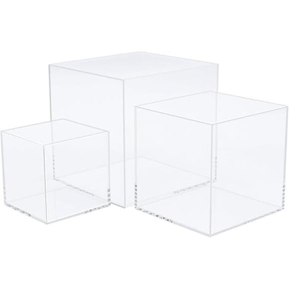 3pcs Clear Acrylic Display Boxes, Acrylic Cube Stand Plastic Square Containers - Picture 7 of 7